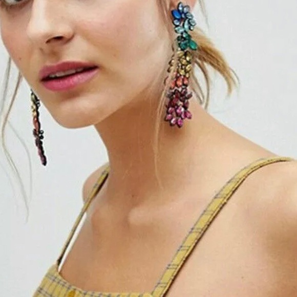 Rainbow Cluster Bling Drop Colorful Earrings - Picture 7 of 8